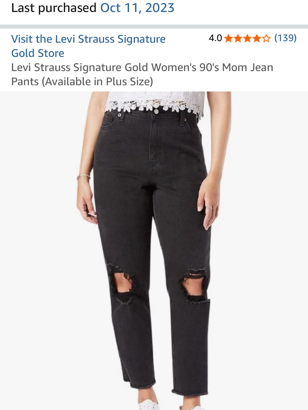 Signature by Levi Strauss Black Ripped 90's Mom Jeans